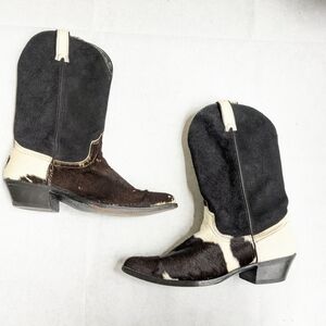 Vintage Cowboy Boots Calf Hair Men's 9.5 D Brown Black White